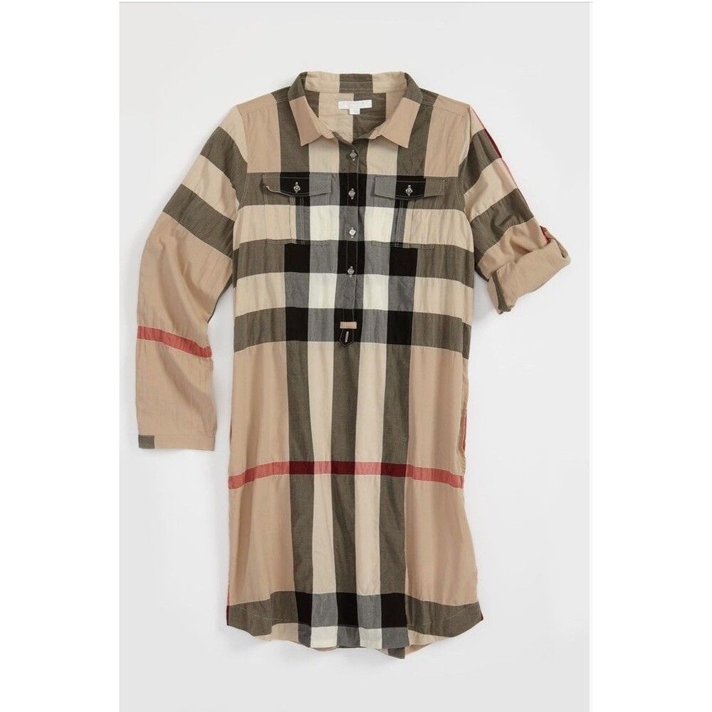 Authentic Burberry Cotton Blend Check Plaid Girls Shirt Dress Size 8 Years Old